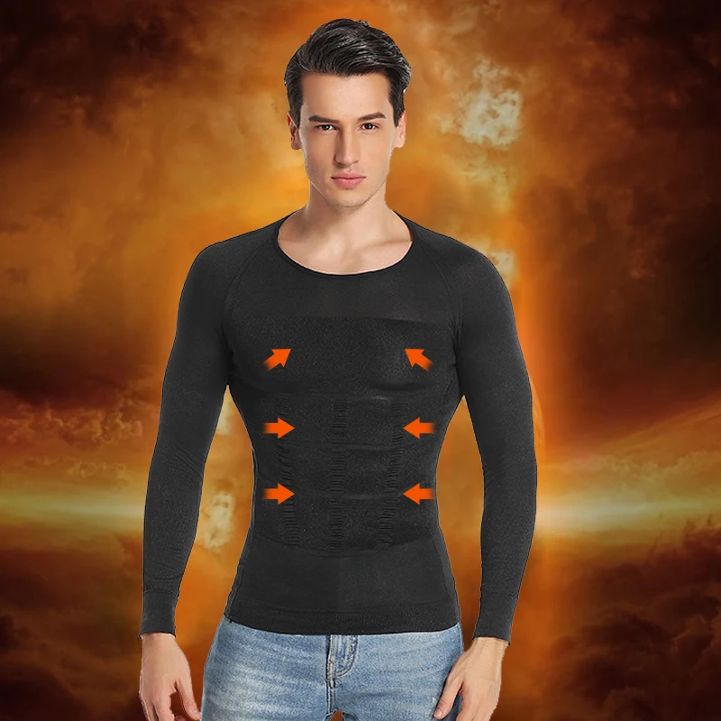 Фото Мужские Корректирующее белье для похудения компрессионная рубашка с длинным