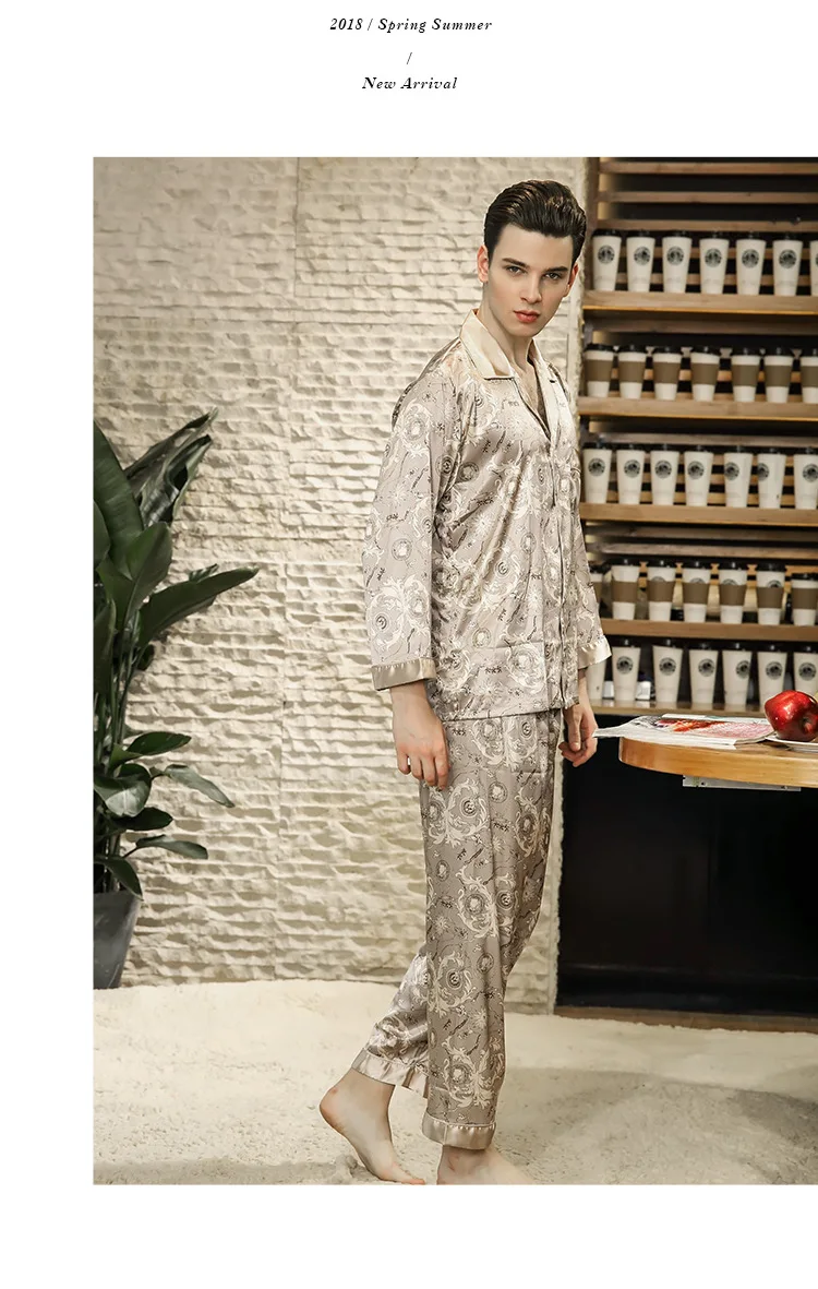 Waliicorners Men's New Ice-Silk Pajama Summer Home Wear Two-Piece Set Of Dragon Pattern Simple Temperament Long Sleeve Indoor Suit 14 Hfdf4fdb6d1514b0da1bf16b28380b076y