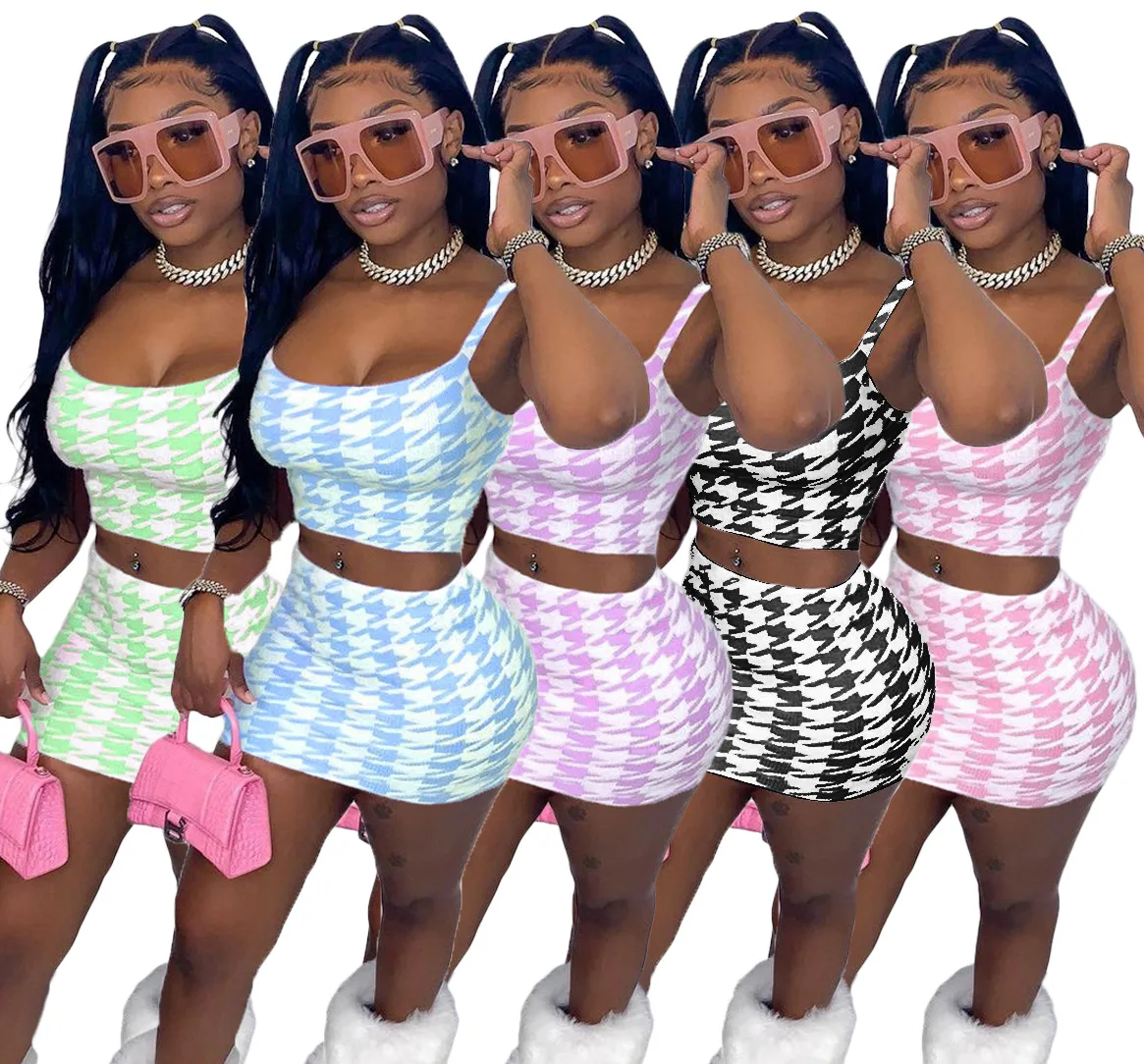 Active Houndstooth Women Two 2 Piece Set Outfits Tank Tops and Midi Mini dress Matching Set Tracksuit New 2021
Active Houndstooth Women Two 2 Piece Set Outfits Tank Tops and Midi Mini dress Matching Set Tracksuit New 2021