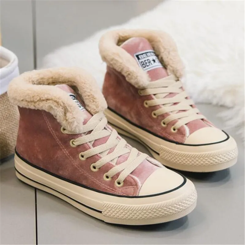 Фото Women's Winter Flock Snow Boots Female Warm Plush for Cold Fashion Ankle Sweet Ladies Faux Suede Lace-Up Booties  | Зимние сапоги (4000194144477)