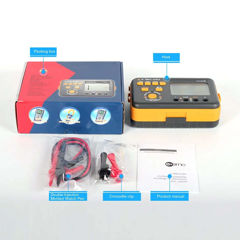 Digital Megger 1000V MegOhm Meter 200MOh/2GOh Insulation Resistance Ohm Tester Measuring Tool VC60B Megohmmeter
Digital Megger 1000V MegOhm Meter 200MOh/2GOh Insulation Resistance Ohm Tester Measuring Tool VC60B Megohmmeter