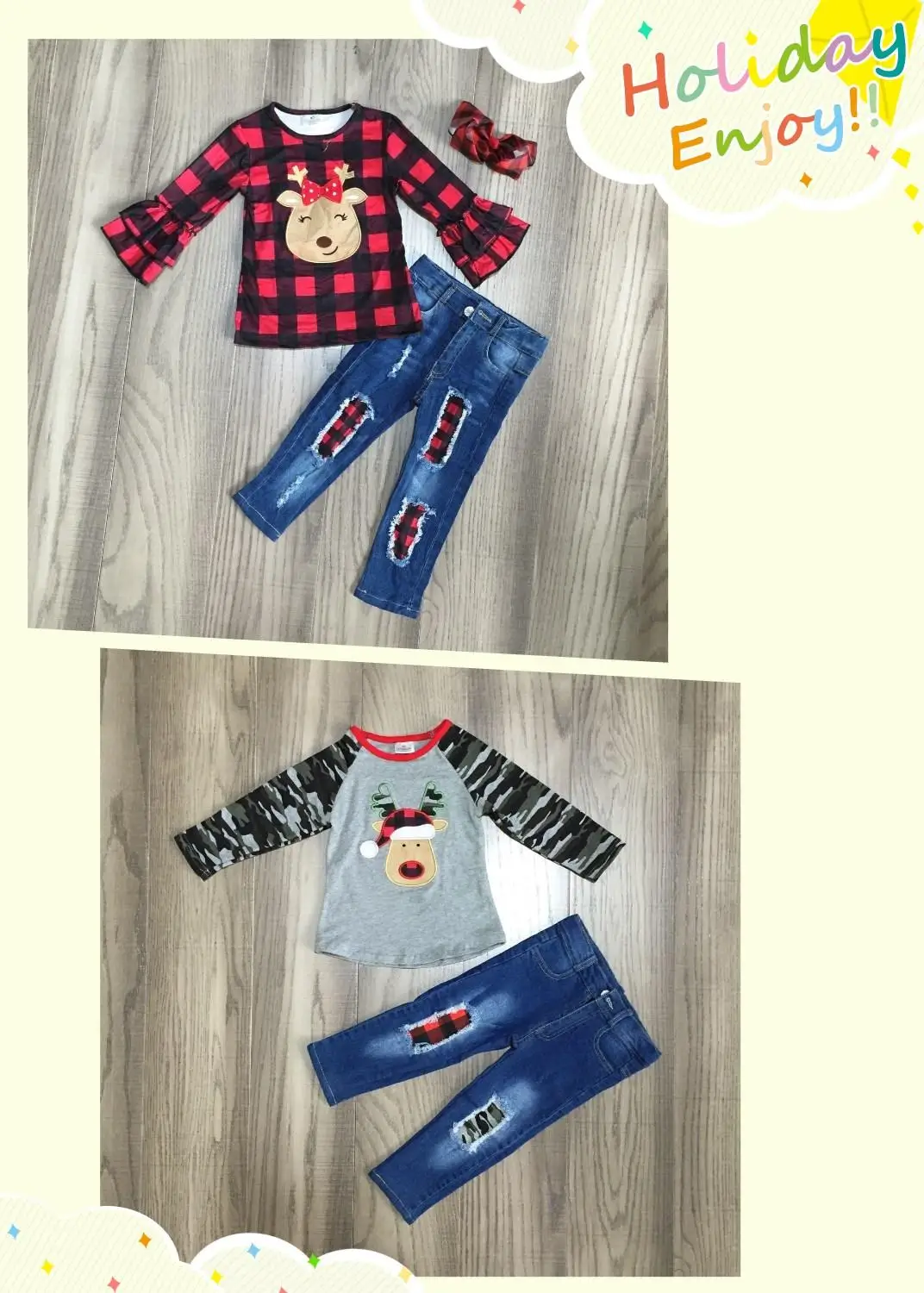 Фото Одежда для маленьких девочек детские рождественские наряды футболка с оленем и