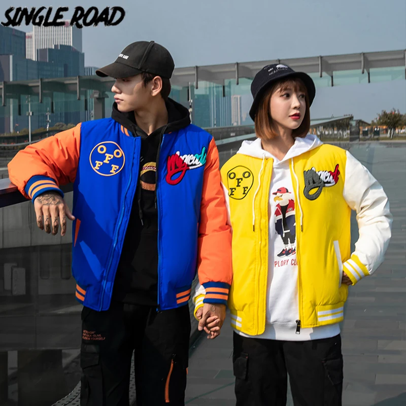 SingleRoad Mens Down Jacket Men 2020 Winter Patchwork Feather Coat Windproof Couple Oversized Hip Hop Streetwear Jackets For | Мужская
