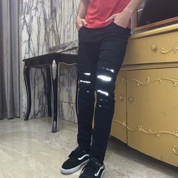 New Fashion Mens Skinny Stretch Fit Ripped Denim Pants Male Reflective Long Joggers Pencil Pants Black 2019 Autumn Winter Hot
New Fashion Mens Skinny Stretch Fit Ripped Denim Pants Male Reflective Long Joggers Pencil Pants Black 2019 Autumn Winter Hot