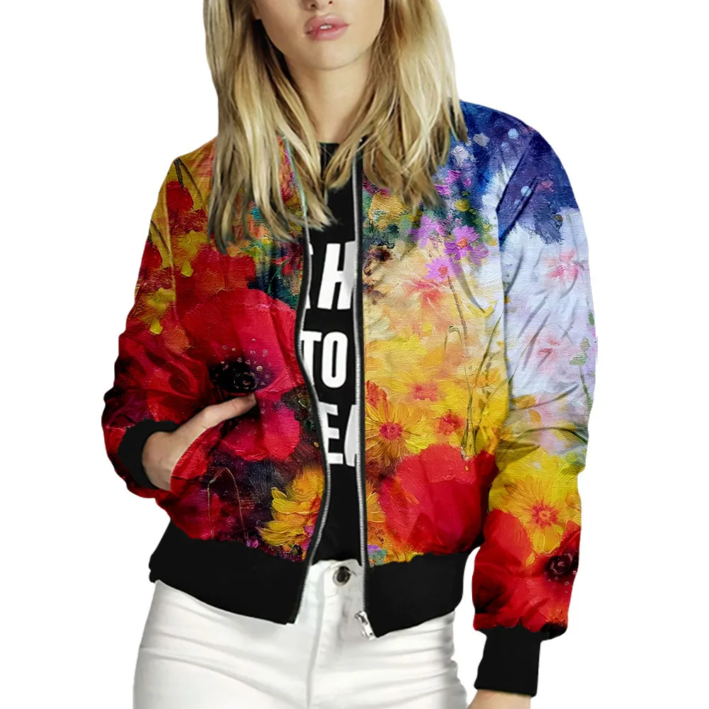 2021 Spring Autumn Thin Solid Jackets Women Floral Print Zipper Bomber Jacket Long Sleeve Coat Female Slim Outerwears Tops
2021 Spring Autumn Thin Solid Jackets Women Floral Print Zipper Bomber Jacket Long Sleeve Coat Female Slim Outerwears Tops