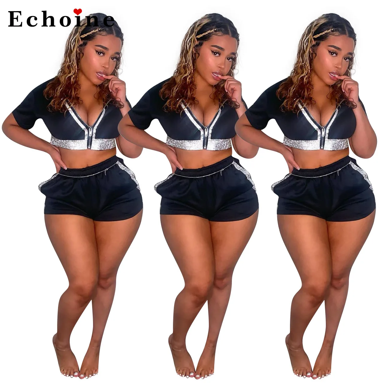 Two Piece Set Women Sports Leisure Zipper Glitter Sequined Patchwork Gym Biker Suit Large Size Crop Tops Short Jogger Tracksuit
Two Piece Set Women Sports Leisure Zipper Glitter Sequined Patchwork Gym Biker Suit Large Size Crop Tops Short Jogger Tracksuit