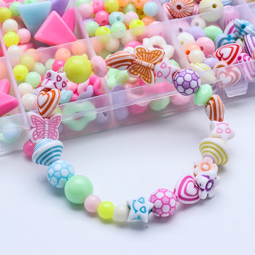 Girls Kids DIY Bracelet Arts Craft Make Own Beads Jewellery Making Set Box  Kit