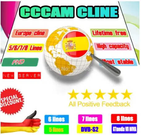 Spain 12/24 months CCCAM 6/7/8 lines Server support DVB S2 Satelite Receiver for Europe Cccam Clines with Portugal Italy poland
Spain 12/24 months CCCAM 6/7/8 lines Server support DVB S2 Satelite Receiver for Europe Cccam Clines with Portugal Italy poland