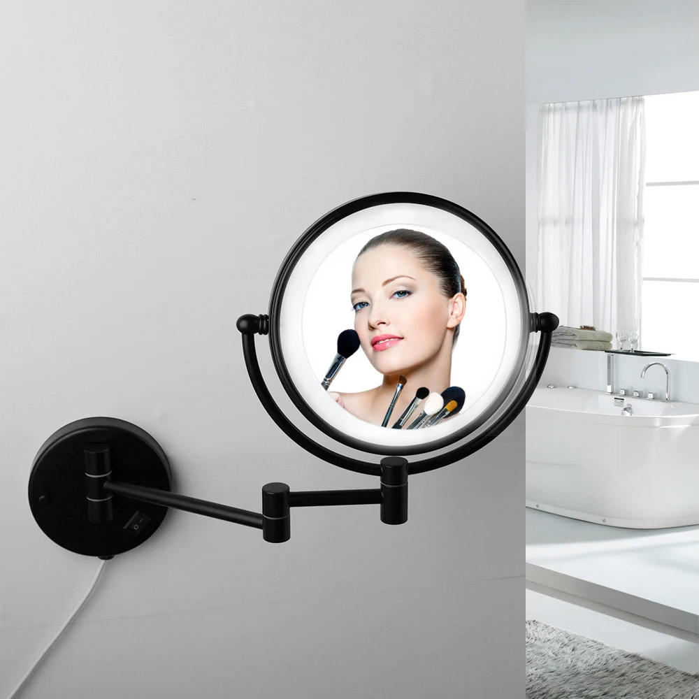 Description Picture 3 of itemJIENI Matte Black Makeup Mirror LED Wall Mount Extend Folding Double Side LED Light Mirror 3x Magnification Bath Toilet Mirror