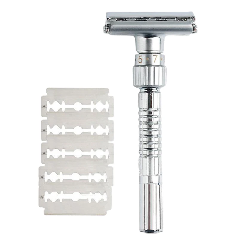 Classic Handle Razors Double-Edged Butterfly Twisted Opening T-Shaped 9-Speed Radical Adjustment Front Razors Unisex Sent 5 Blad
Classic Handle Razors Double-Edged Butterfly Twisted Opening T-Shaped 9-Speed Radical Adjustment Front Razors Unisex Sent 5 Blad