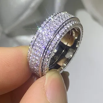 

2020 Top Selling Luxury Jewelry 925 Sterling Silver 5 Rows AAAAA Cubic Zircon Promise Women Wedding Rotatable Ring For Lovers