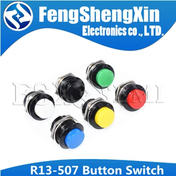 

R13-507 Momentary SPST NO Red Black White Yellow Green Blue Round Cap Push Button Switch AC 16MM 6A/125V 3A/250V