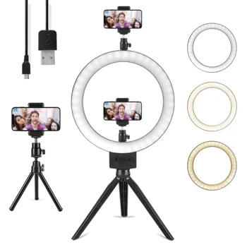 10" Ring Light with Tripod Stand & 2 Cell Phone Holder for YouTube , Dimmable Desk Makeup Led Ringlight for Live Stream 
10" Ring Light with Tripod Stand & 2 Cell Phone Holder for YouTube , Dimmable Desk Makeup Led Ringlight for Live Stream