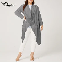 

Women Long Sleeve Blouses Celmia Cowl Neck Asymmetrical Tops 2021 Autumn Solid Long Shirts Casual Loose Blusas Tunic Plus Size