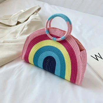 Women Rainbow Beach Handbag Straw Woven Knitted Rattan Girls Ladies Bohemian Vintage Totes Bag 
Women Rainbow Beach Handbag Straw Woven Knitted Rattan Girls Ladies Bohemian Vintage Totes Bag