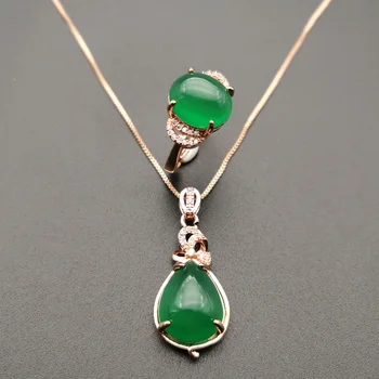 Jadery Vintage Luxury 925 Sterling Silver Ring/Necklace Natural Green Jade Emerald Gemstone Jewelry Sets For Women Party Gifts 
Jadery Vintage Luxury 925 Sterling Silver Ring/Necklace Natural Green Jade Emerald Gemstone Jewelry Sets For Women Party Gifts