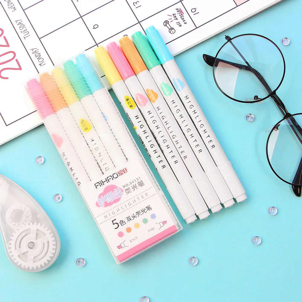 5Pcs /Box Eye Protection Double-head Highlighter Set Manual Diary Decoration Lamp Color Marker Pen Thin Line Pen Fixed
5Pcs /Box Eye Protection Double-head Highlighter Set Manual Diary Decoration Lamp Color Marker Pen Thin Line Pen Fixed