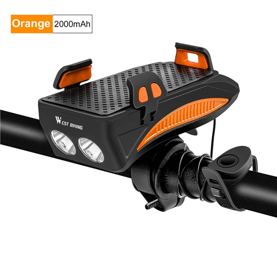 4 In 1 Bicycle Light Flashlight Bike Horn Flashlight For Bicycle Bike Lights USB Power Bank Bike Phone Holder With Charger