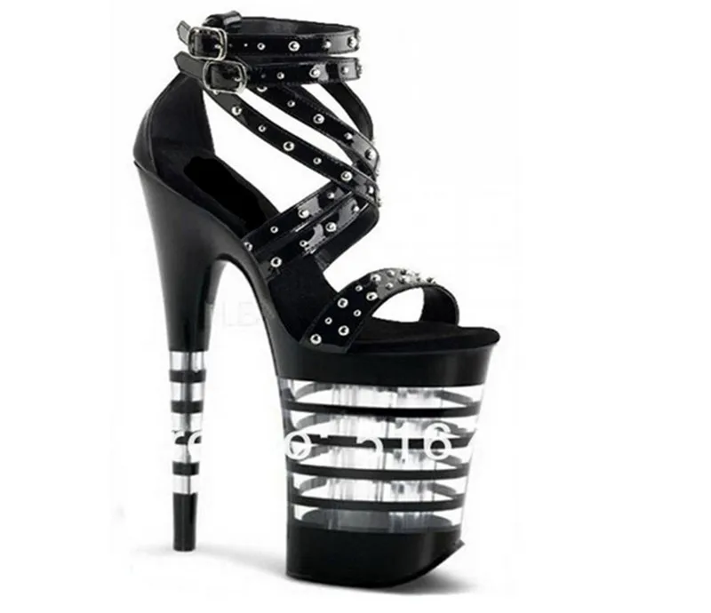

20 cm high heels sexy black fish mouth comfortable home sandals, mysterious temptation nightclub bar dancing shoes