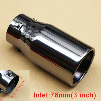 Universal Auto Accessories Tailpipe 3" 76mm Inlet Muffler Silencer Tail Pipe Tip Exhaust Rear Throat Cover Trim Stainless Steel