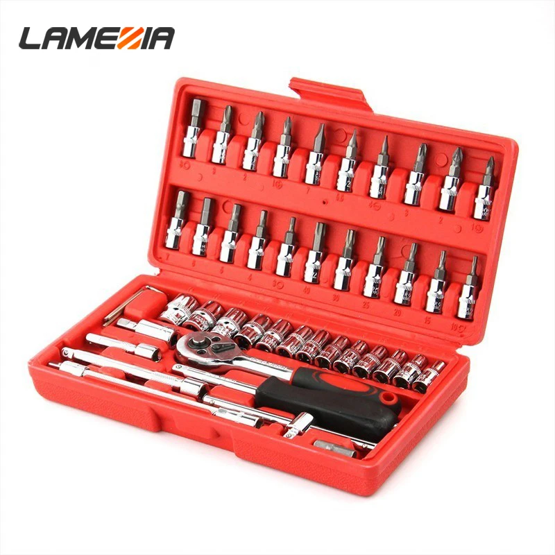 LAMEZIA 46pcs/set 1/4" Carbon Steel Combination Socket Ratchet Torque Wrench Kit Car Auto Repair Hand Tool Set
LAMEZIA 46pcs/set 1/4" Carbon Steel Combination Socket Ratchet Torque Wrench Kit Car Auto Repair Hand Tool Set