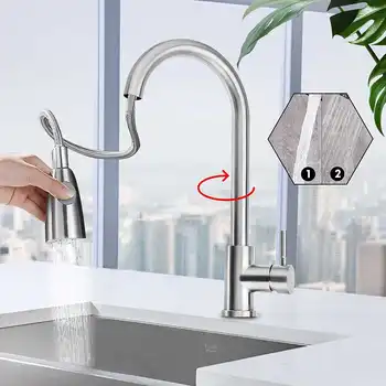 Stainless Steel Kitchen Sink Faucet Pull Out Sprayer Head 360 Rotation Two Water Spray Mode Single Handle Cold And Hot Mixer Tap
Stainless Steel Kitchen Sink Faucet Pull Out Sprayer Head 360 Rotation Two Water Spray Mode Single Handle Cold And Hot Mixer Tap