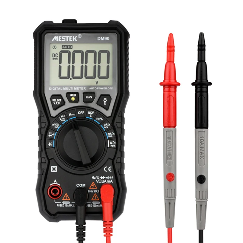 

Digital multimeter Tester Away DC AC Voltage Current Resisitance Measuring Diodes Test Continuity DM90 6000 Counts handheld