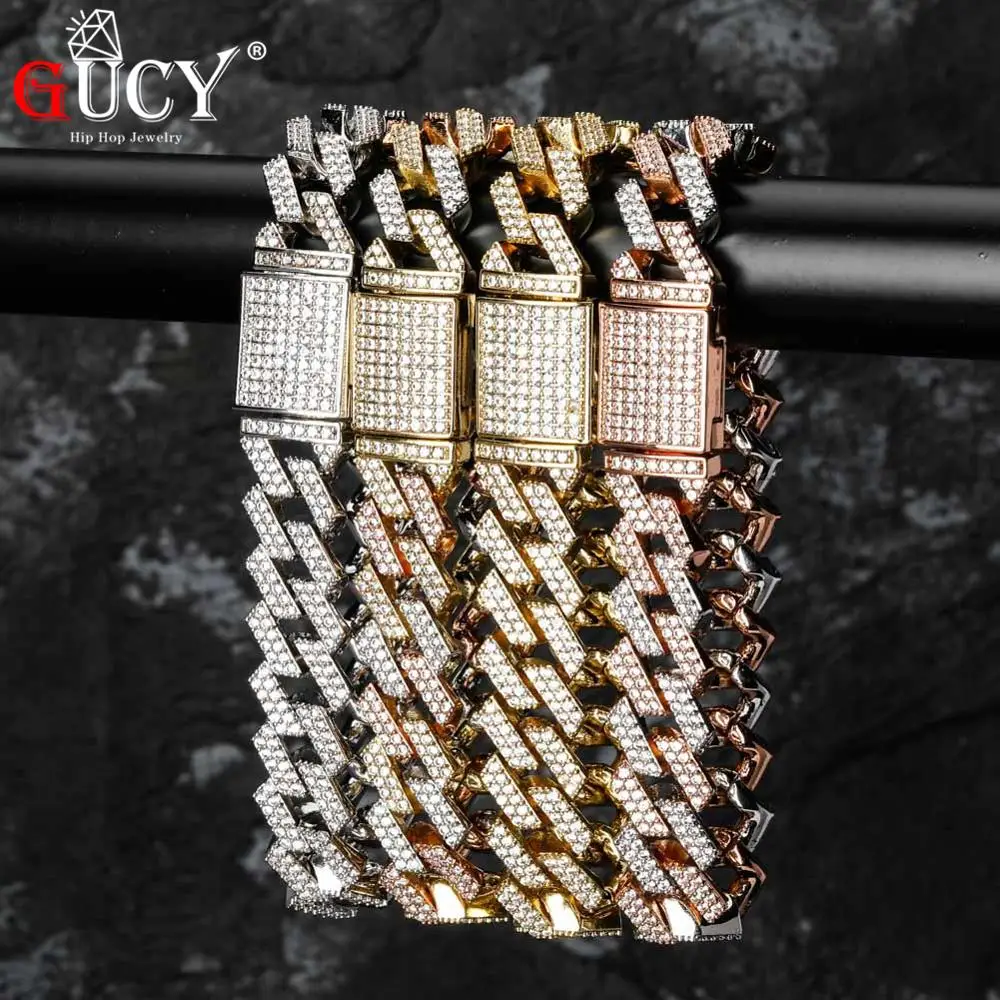 

GUCY 14mm Big Box Clasp Miami Cuban Link Bracelet Gold Silver Color Iced Out Cubic Zircon Rock Hip Hop Style Men's Jewelry