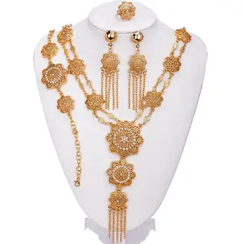 Dubai necklace earrings in gold color copper for women African/Nigerian/Middle East wedding/party gifts/bridal jewelry set
Dubai necklace earrings in gold color copper for women African/Nigerian/Middle East wedding/party gifts/bridal jewelry set