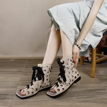 Single shoes women 2020 spring summer new leather literary high-top lace-up sandals women comfortable breathable flat shoes 
Single shoes women 2020 spring summer new leather literary high-top lace-up sandals women comfortable breathable flat shoes