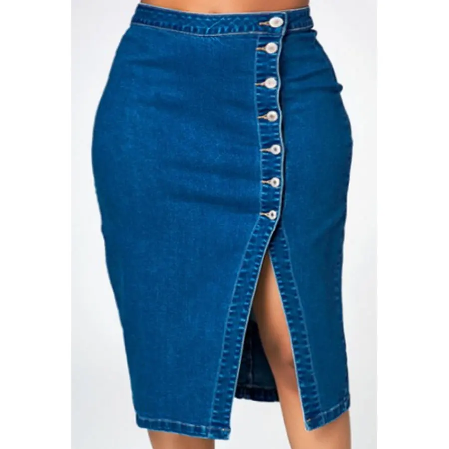 Vintage Button Mid-calf Denim Skirts Ladies Hem Split Bodycon Mini Skirts Women Solid Casual Simple Jean Skirts Femal Summer New
Vintage Button Mid-calf Denim Skirts Ladies Hem Split Bodycon Mini Skirts Women Solid Casual Simple Jean Skirts Femal Summer New