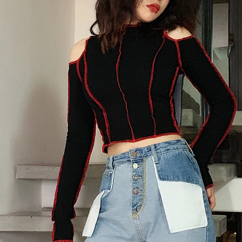 Chic Red Black Women Long Sleeve Tshirt Hollow Out Off Shoulder Sexy Gothic Slim Hot Girls Punk Tee Tops Shirts
Chic Red Black Women Long Sleeve Tshirt Hollow Out Off Shoulder Sexy Gothic Slim Hot Girls Punk Tee Tops Shirts