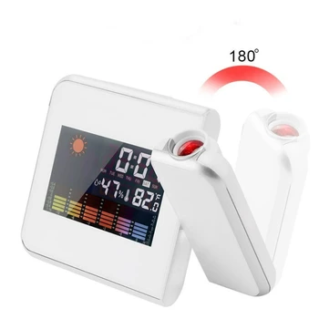Digital Projection Alarm Clock Weather Station with Temperature Thermometer Humidity Hygrometer Bedside Wake Up Projector Clock