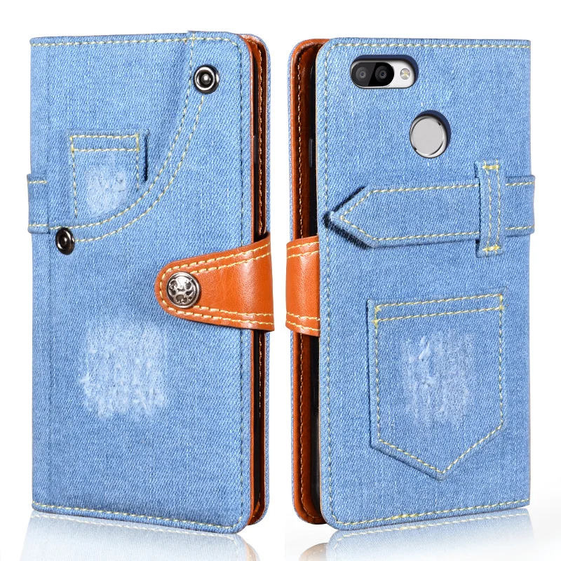 Фото Jeans Style Leather Flip Case For Oukitel U22 5.5 inch Vintage Jean Denim Wallet Cover with Card Pocket Phone Holder  | Чехлы-портмоне (4000890427234)