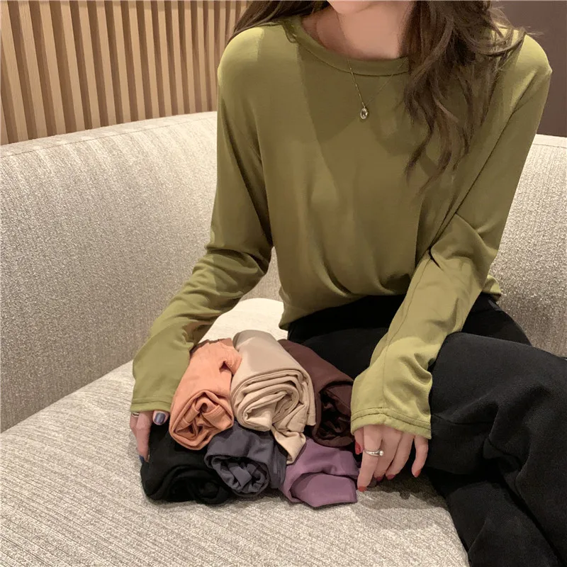 Basic modal inner wear solid autumn long sleeve T shirt high elastic comfortable shirts
Basic modal inner wear solid autumn long sleeve T shirt high elastic comfortable shirts