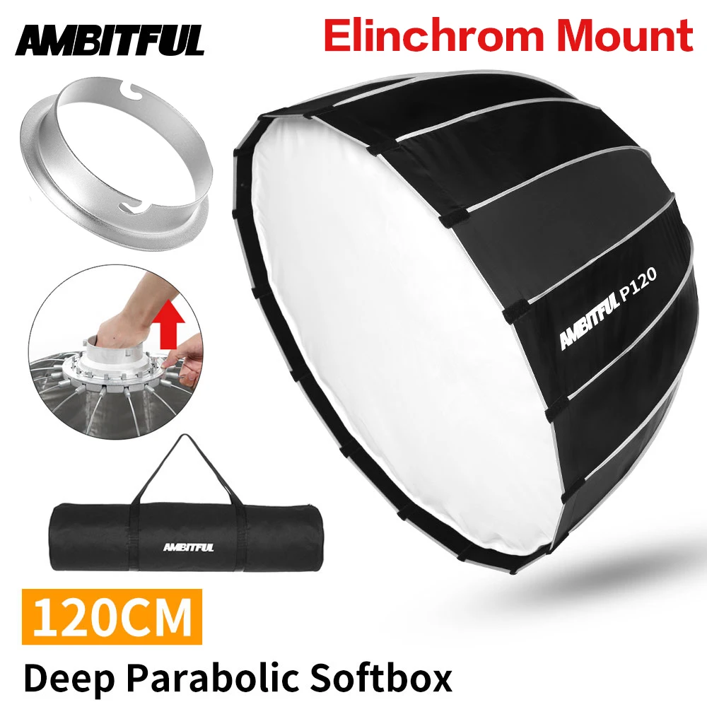 AMBITFUL Portable P120 120CM Quickly Fast Installation Deep Parabolic Softbox Elinchrom Mount Flash Speedlite Studio Softbox
AMBITFUL Portable P120 120CM Quickly Fast Installation Deep Parabolic Softbox Elinchrom Mount Flash Speedlite Studio Softbox