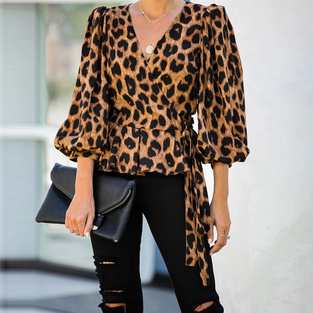 Puff Sleeve V Neck Leopard Tops Long-sleeved Loose Autumn Bow Elegant Shirt Casual Blouses Folding hem Ruffles Blusas D30
Puff Sleeve V Neck Leopard Tops Long-sleeved Loose Autumn Bow Elegant Shirt Casual Blouses Folding hem Ruffles Blusas D30