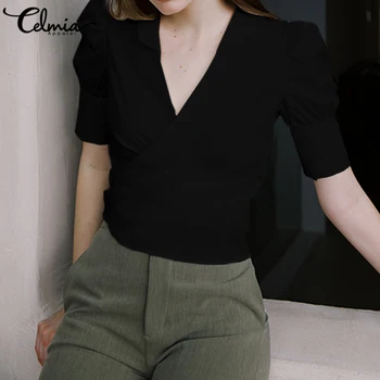 Top Fashion Celmia Women Solid Plus Size Blouse Sexy Back Bandage Shirts Summer Short Sleeve Top Casual Work Blusas Femininas 7
Top Fashion Celmia Women Solid Plus Size Blouse Sexy Back Bandage Shirts Summer Short Sleeve Top Casual Work Blusas Femininas 7