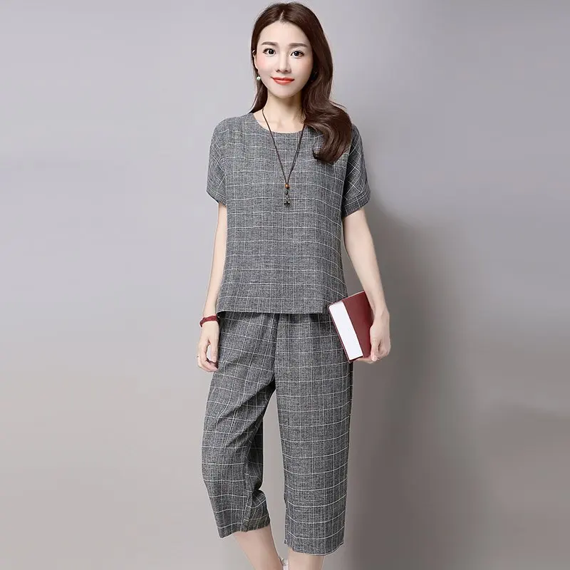 2019 Summer New Style Cotton Linen Large Size Dress Capri Loose Pants 200 of Fat Mm Short Sleeve Plaid Set
2019 Summer New Style Cotton Linen Large Size Dress Capri Loose Pants 200 of Fat Mm Short Sleeve Plaid Set