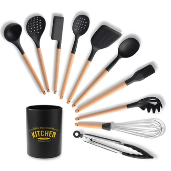 Silicone Kitchenware Set 10Pcs Kitchen Cooking Utensils Set Heat Resistant Kitchen Tools Wooden Handle with Storage Barrel
Silicone Kitchenware Set 10Pcs Kitchen Cooking Utensils Set Heat Resistant Kitchen Tools Wooden Handle with Storage Barrel