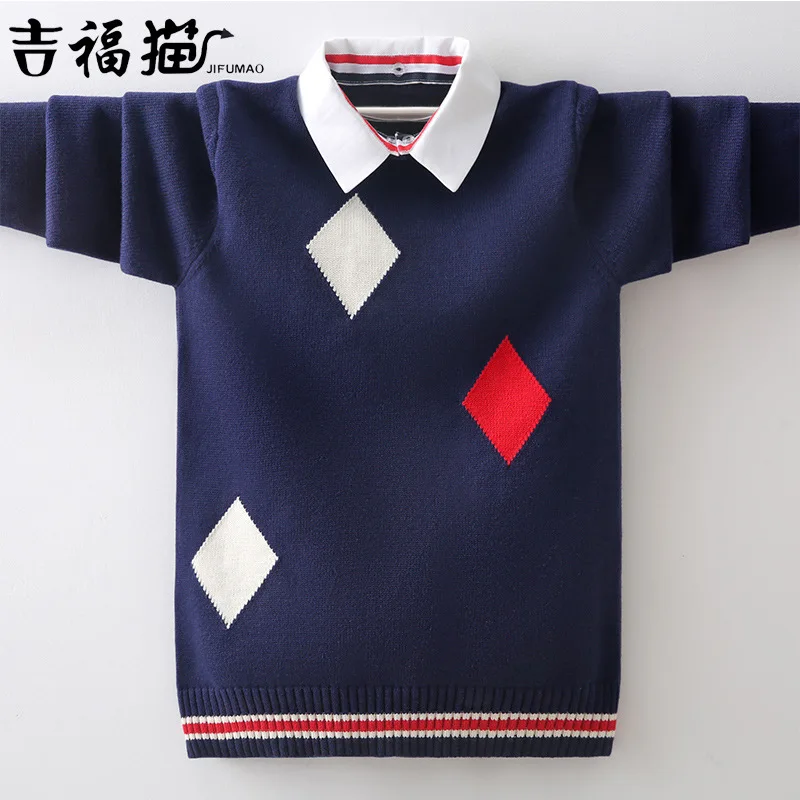 BOY'S Autumn And Winter Pullover Big Boy Fake Sweater Sweater-Children Two Pieces plus Velvet College Boy Pure Solid Color Cloth
BOY'S Autumn And Winter Pullover Big Boy Fake Sweater Sweater-Children Two Pieces plus Velvet College Boy Pure Solid Color Cloth