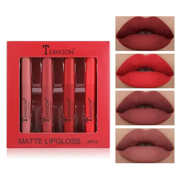 4Pcs/set Velvet Matte Lipstick Set Lip Kit Gloss Color Glaze Case Fog Surface Non-stick Women Lip Tint Kiss Beauty Cosmetics Set