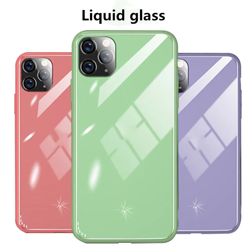 Фото Роскошный чехол из жидкого силикона и закаленного стекла для телефона IPhone 11 Pro Max