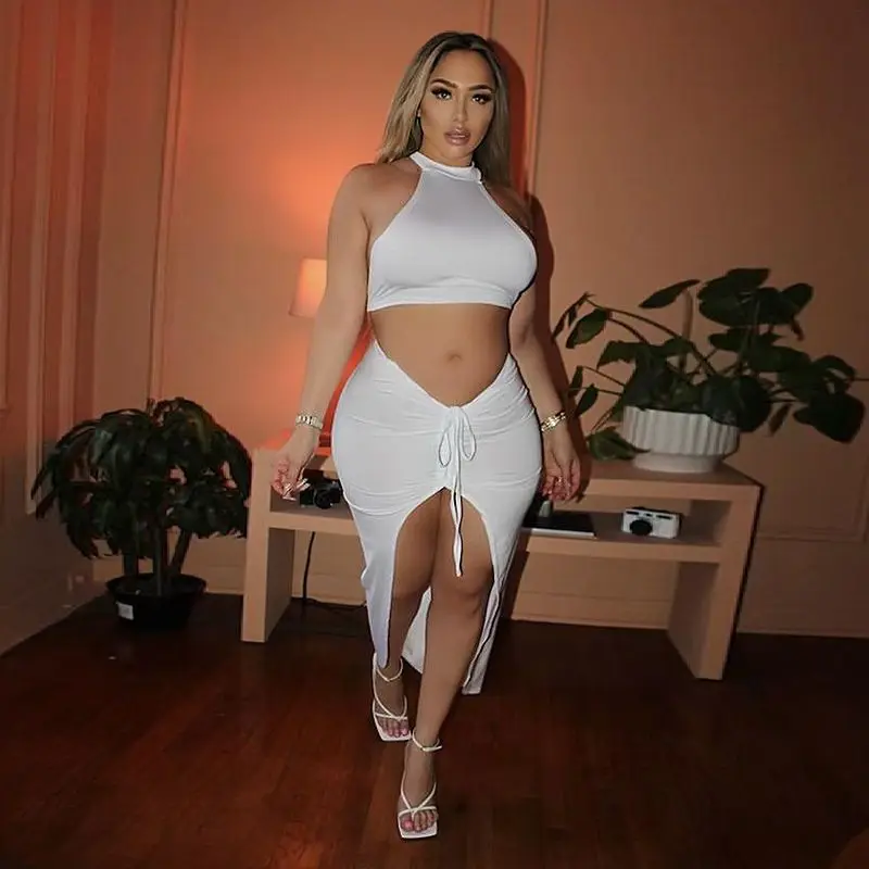 Summer White 2 Two Piece Sets Women Halter Backless Sleeveless Bandage Crop Top Ruched Drawstring Casual Wrap Long Skirts
Summer White 2 Two Piece Sets Women Halter Backless Sleeveless Bandage Crop Top Ruched Drawstring Casual Wrap Long Skirts