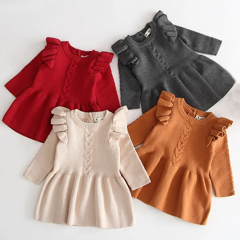 Платья для маленьких девочек осень 2021 одежда зимнее шерстяное вязаное
