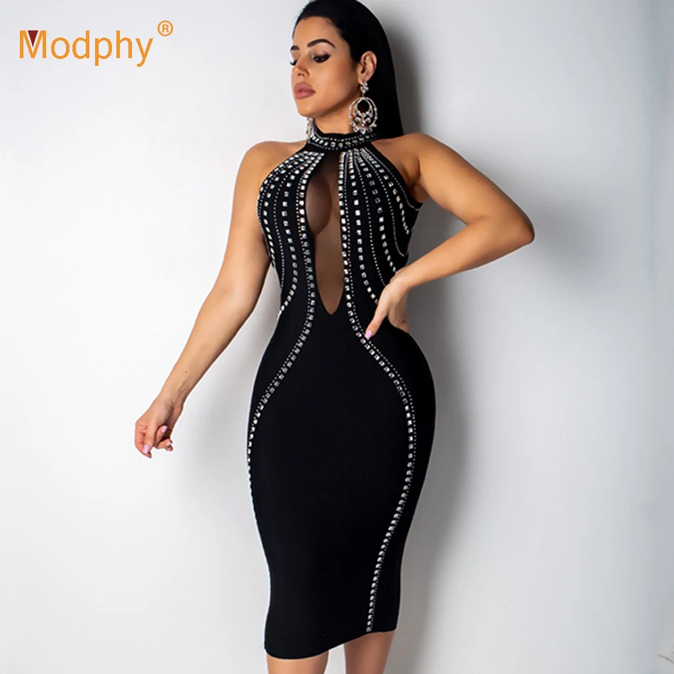 2019 Autumn New Women'S Crystal Midi Bandage Dress Sexy Sleeveless Halter Beaded Bodycon Dress Club Evening Party Vestidos
2019 Autumn New Women'S Crystal Midi Bandage Dress Sexy Sleeveless Halter Beaded Bodycon Dress Club Evening Party Vestidos