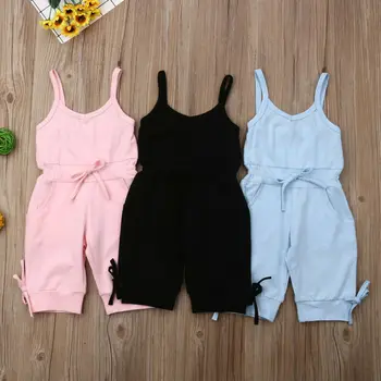 

Children Summer Clothing 1-6Y Toddler Baby Girl Solid Romper Bib Pants Sleeveless Romper Overalls Outfits Cropped Jumpsuits