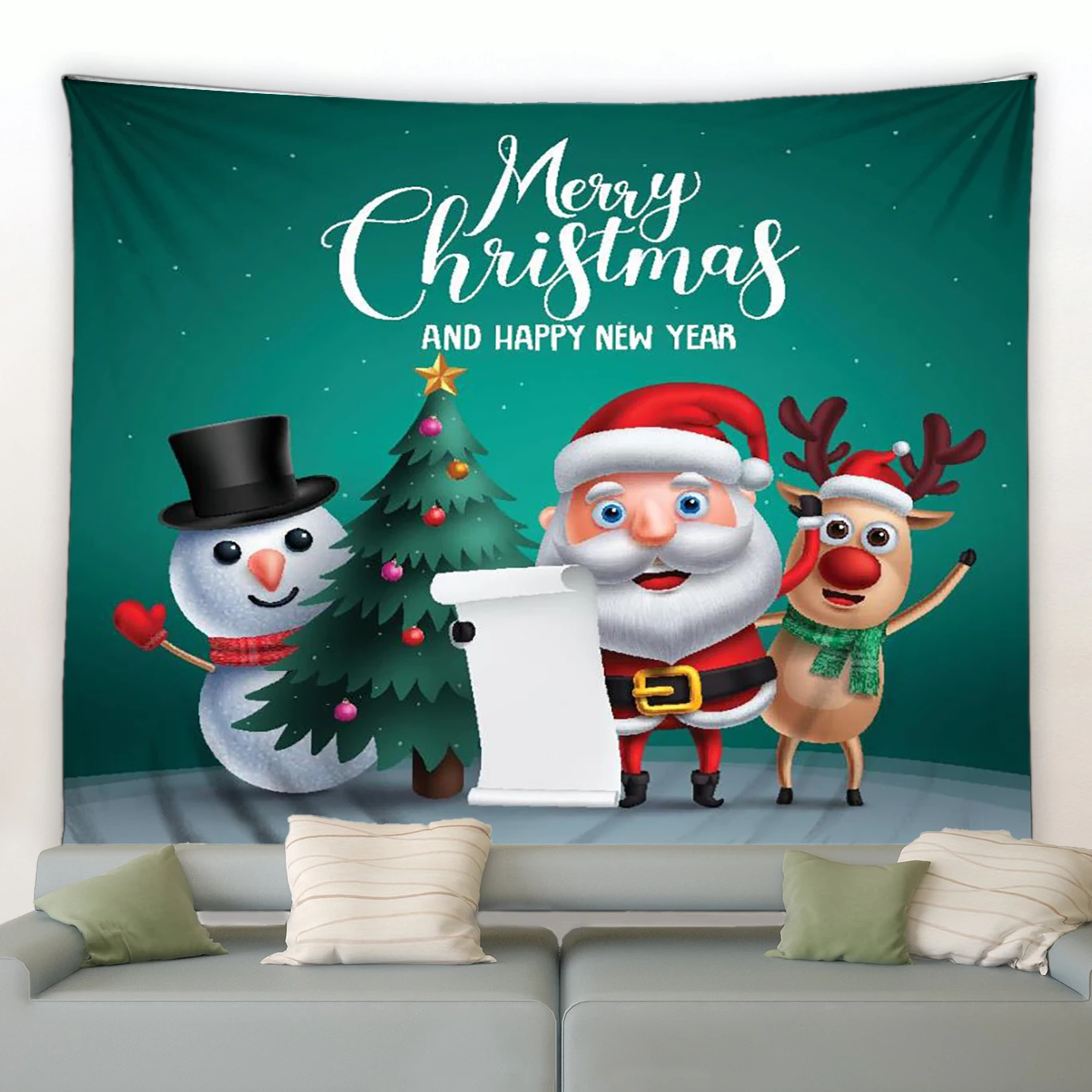 

Cartoon Merry Christmas Tapestry Santa Claus Elk Snowman Xmas Tree Wall Hanging Cloth Kid Bedroom Blanket Tablecloth Home Decor