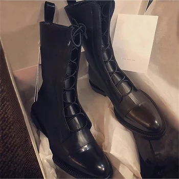 women ankle boots Leather Round Toe Platform low heels lace up Black motorcycle boots shoes women warm snow boots woman Booties
women ankle boots Leather Round Toe Platform low heels lace up Black motorcycle boots shoes women warm snow boots woman Booties