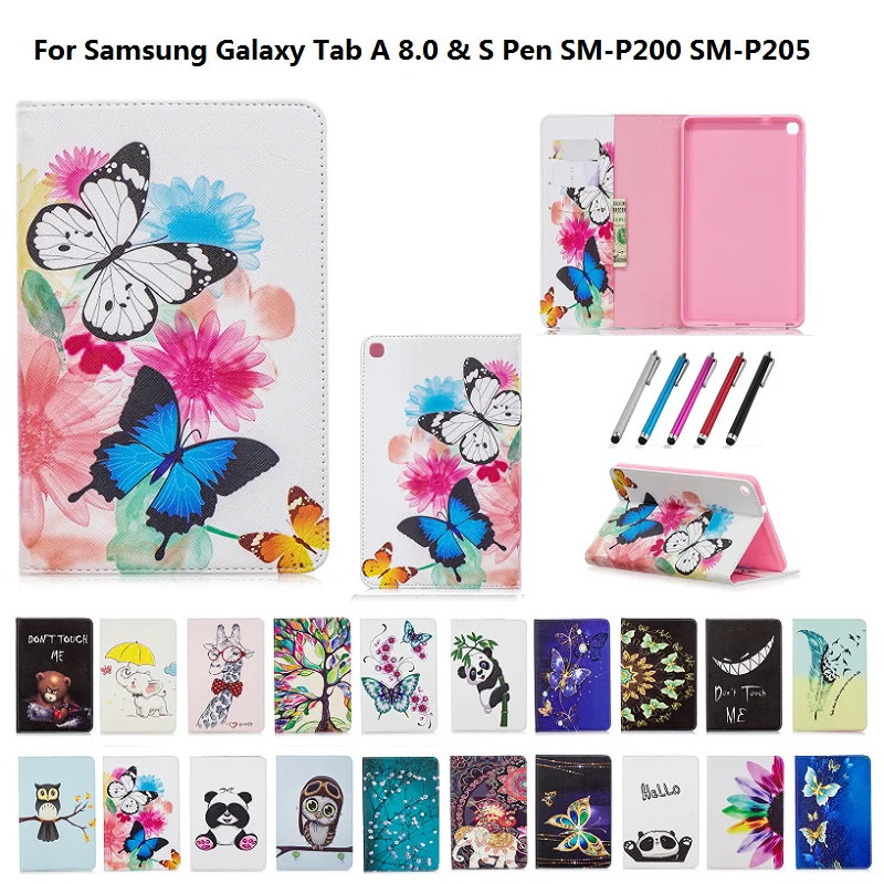 Flip Cover Case For Samsung Galaxy Tab A 8.0 & S Pen P200 P205 SM-P200 SM-P205 2019 Panda Butterfly Flower 8" + Touch | Компьютеры